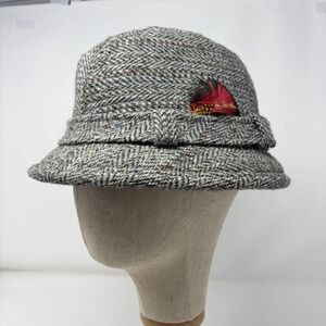 Country Gentlemen Trav'ler Crushable Tweed Hat Gray Herringbone Feather 7 1/8